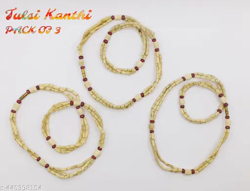 Original Tulsi Kanthi With Red Wooden Beads for Daily wear Pack of 3
