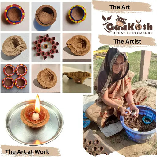 Gaukosh Natural Cowdung Diyas | Pack of 20 Pcs | Made of 5 Natural Elements - Cow Dung, Cow Urine, Milk, Curd, and Ghee | Pooja Products for Daily Pooja, Navaratri, Festivals, Diwali, & Daily puja