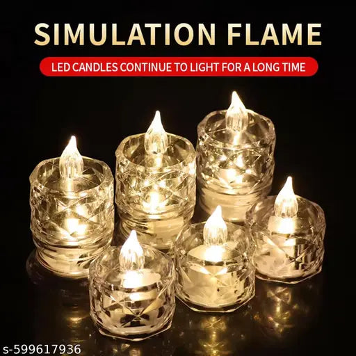6 Pcs LED Tea Light Candles | Flameless & Smokeless Diya | Decorative Acrylic Candle | Home Decor, Navratri Decor Items, Diwali Decoration Item, Room, Table, Pooja Room Decor (Yellow)