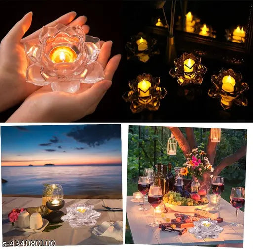 1-Piece Lotus Candle Holders, Tealight Tea Light Candle Holders, Votive Candle Holders Bulk, Clear Glass Candle Holder for Table Centerpiece, Wedding, Party, Home Decor