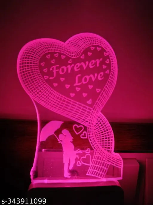 LOVE) 3D Optical Illusion Acrylic Night Lamp, 7 Colors RGB Auto Colour Changing LED Plug and Play Night Light, Office Light, Best for Gift - Pack of 1