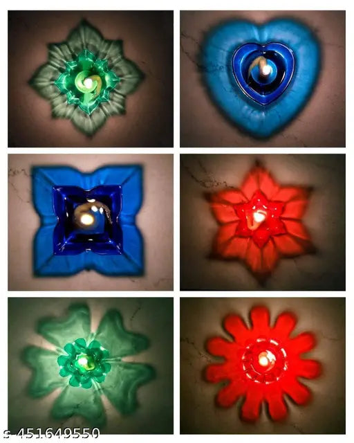3D Reflection Reusable Multi Shape Oil Diya for Diwali pack of 12 Plastic Table Diya Set  (Height: 1.5 inch)
