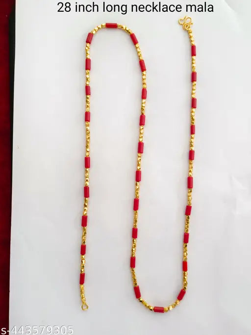 Multi Colour Gold Plated Beads Necklace Mala For Women 28 Inch Long