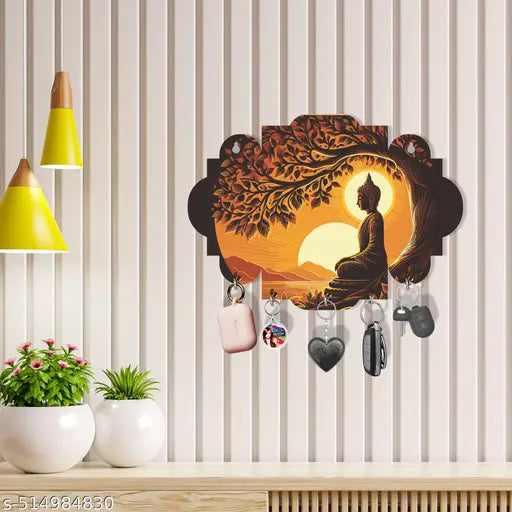 SDF Lord BuddhaBeautifully Designed Key Holder, Key Hanger for Home Decor Gift Items - 8.5' Inch x 5.5' Inch (Multi), Pack of 1