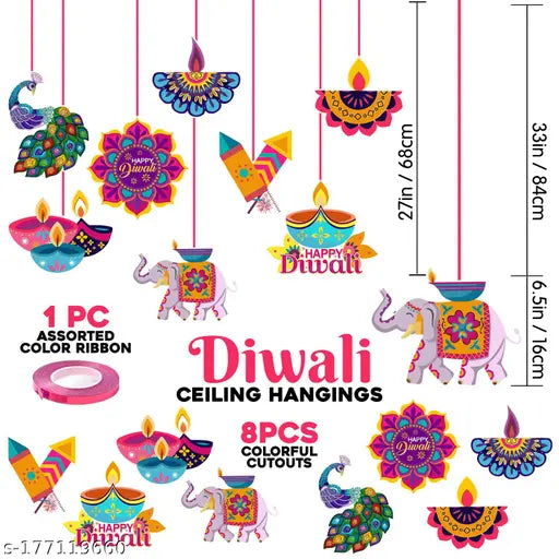 Zyozi Diwali Decorations Kit Happy Diwali Banner Deepavali Hanging Swirls Festival of Lights Party Supplies Indian Themed Party Decorations,