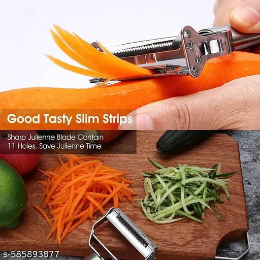 2 in 1 Peeler Julienne for Salad, Potato Peeler, Vegetable Slicer, Multi-Functional, Fruit Slicer, Adjustable Veggie Shredder, Kitchen Noodle Cutter, Stainless Steel (1)