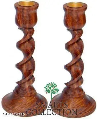 Smarts collection Wood Candle Holder Set (Brown, Pack of 2) Wooden Candle Holder  (Brown, Pack of 2)