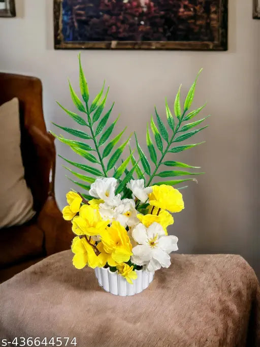 Artificial Flowers with Pot For Home Living Room Decoration (ONE SIDED GULDASTA) yellow
