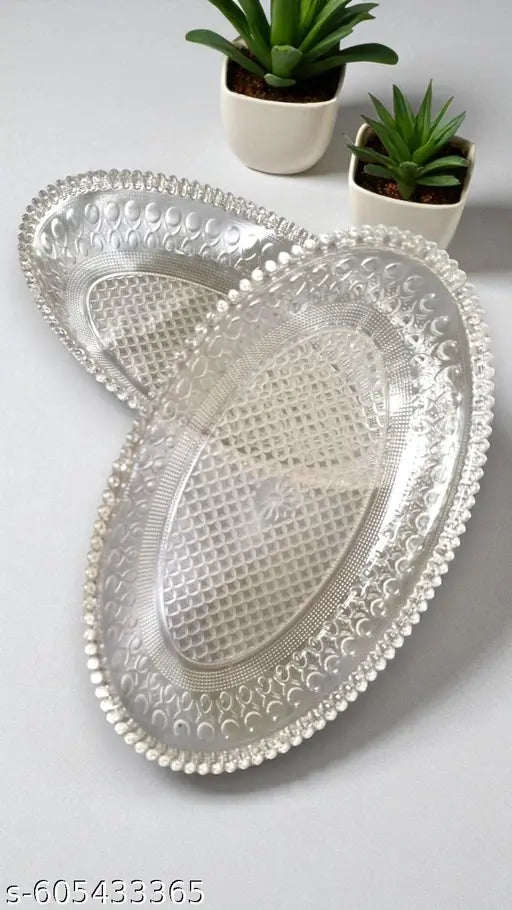 Premium plastic  Look Oval Serving Tray Set | Multipurpose Snack Plate | Stylish Party & Home Kitchenware | Decorative Plastic Platter (Set of 2)