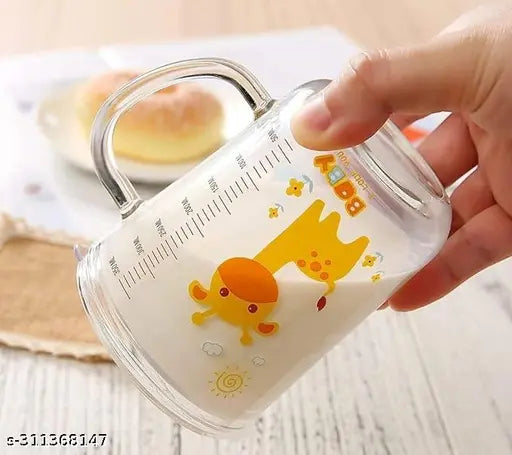 NIYA TRENDZ  Random Design Cartoon Glass Milk Fruit Juice Cup for Kids 400ml and Glass Sipper Tumbler with Lid and Straw 470 ML