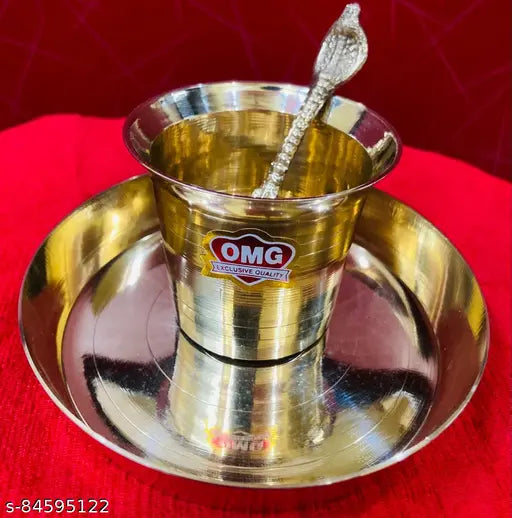 PANCHPATRA WITH SPOON AND BRASS PLATE