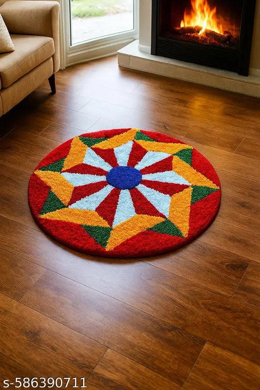 Rylie Microfiber Rangoli Mat Pack Of 1 ( 60 × 60 cm )  In Different Design And Colorful.