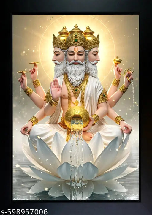 Lord Brahma Photo Frame | Lord Brahma Painting For Home Decoration And Pooja Room ( 7x9 ) Inch