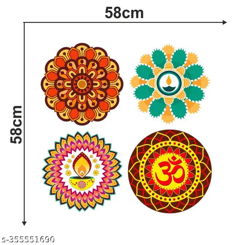 Decor Villa Rangoli Diwali Floor Sticker Size-( 58 Cm X 58 Cm) Pack Of 4