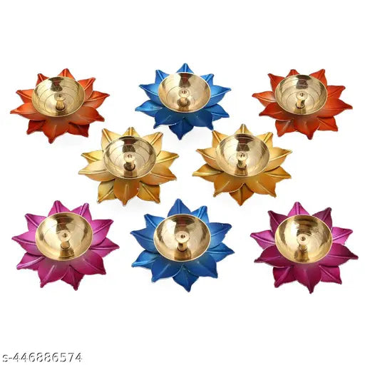Srajan Lotus Diya Small Pack of 4 - 3 Inch Handcrafted Brass Oil Lamps for Spiritual & Decorative Use