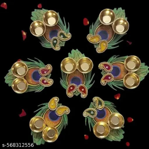 Handcrafted Morpankh With Golden Katori for Roli and Chawal, Decoration for Home | Office | Diwali | For Gifting | & All Special Festival Decoration (7