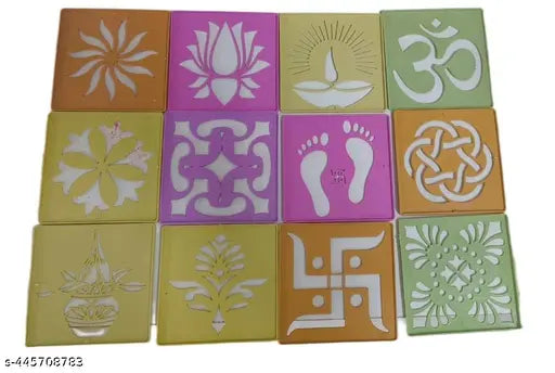 RPA  Rangoli Colour Powder Tube Kit with Stencil, Diwali Decoration Items Bottles Tool Floor Art Rang for Home Pongal Pooja Mandir Decor (12 Stencil, 10 Rangoli Bottles)