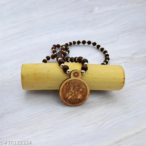 BRIJ HAAT Wooden Carving Hanuman ji Handmade round with Beads Mala