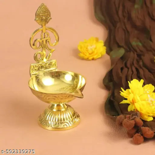 Om Vilakku murugan Om Vilakku Antique Diya for Puja OM Deepam Oil Lamp, 6 inch Height return gift deepam diya brass diya oil lamp dewali decoration
