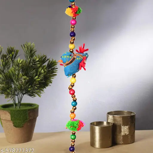 Colorful Bird Hanging Toran | Handcrafted Beaded Door Decoration with Bells (Pair)
