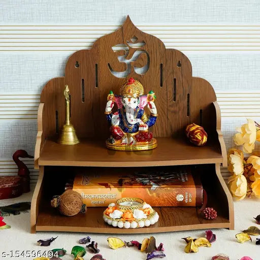 H'Decor Om Design with Shelf Laminated Wood Pooja Temple/Mandir