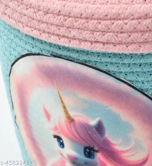 HomewayTex 100% Braided Base Kids basket Size :- 25x25x25 CMS  OR  10x10x10 INCH  ( Pack of  1)  Colour :-Aqua