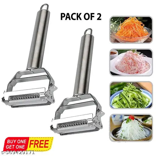Stainless Steel 2 in 1 Julienne Vegetable Peeler Multi-Functional Fruit Vegetable Shredder Slicer Double Planing Cutter Potato Cucumber Carrot Melon Grater (PACK OF 2)