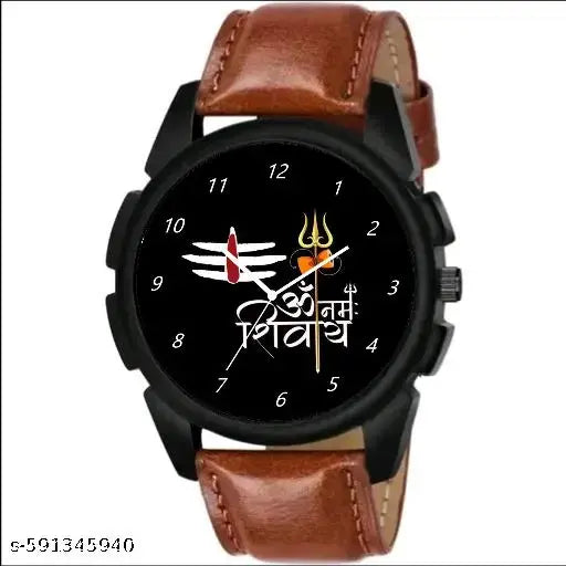 New fashion design watch for men and boys ledhar belt brown om namah shivaya mahadev