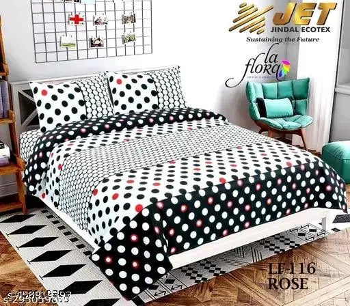 Stylish Cotton Double Bedsheet with Pillow Cover | Trendy Printed Polycotton Double Bedsheet with 2 Pillow Cover for Home  | Breathable and Softtouch Flower Print Bed Sheet | Latest Fashionable Soft Breathable Floral Printed Double Bedsheets