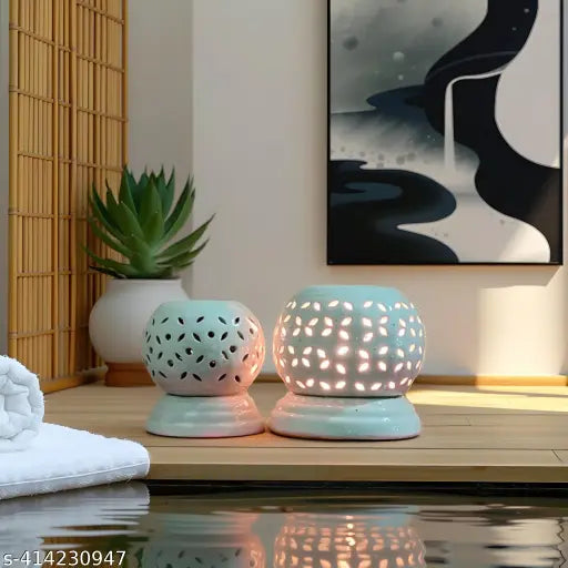 Kraftlik Handicrafts White Ceramic Heat Aroma Diffuser – Decorative Home Fragrance Burner & Showpiece (Pack of 2)