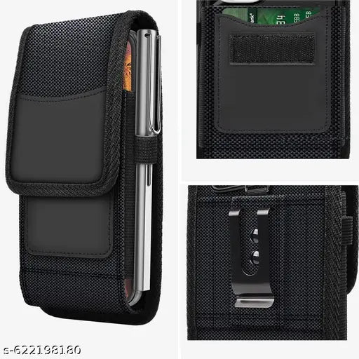 Harik Mall Nylon Mobile Belt Pouch Holster case Cover with Belt Clip and Loops - Cell Phone Pouch with Card Holder Protection - Velcro Closure - for all phones (1 pcs)