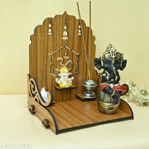 RADHESHRAKHI Beautiful Small Wall Mounted Wooden Temple/Mandir for Home, Office Wall, Puja Room (Brown Color)