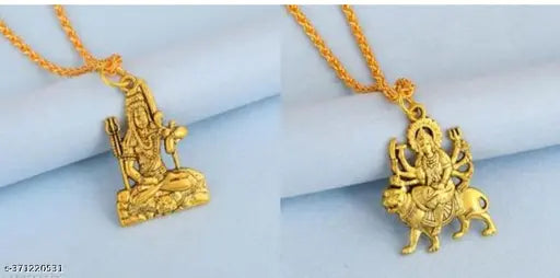 Trending Stylish gold plated Religious shiv Mahadev Mahakal Shankar bholenath adiyogi Durga Mata locket combo pandent chain Nacklace for boy and girl