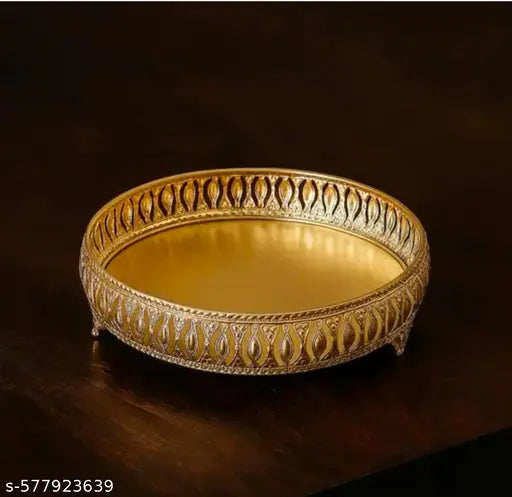 China Jali Decorative Metal Tray – Gold Home Decor Tray
