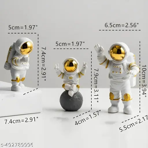 AccuPrints 3 Pcs Astronaut Figurine Home Decor Astronaut Statue Study Office Desk Decor Showpiece Gift Decoration Accessories Outer Space PVC Sculpture (Golden)