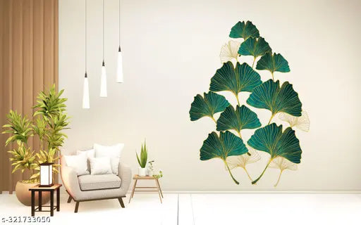 Wallbook Golden Green Leafs| Size 80 x 58Cms | Wall Stickers for Home, hall, bedroom, kitchen and Living room