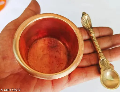 Copper panch patra and brass spoon