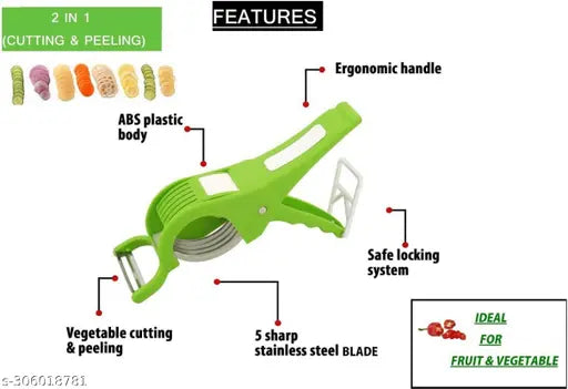veg-cutter &  Stainless Steel Hand Mixi/Handy churner/Hand Valona   2 in 1 Vegetable & Fruit Multi Cutter & Cutter Sharp Stainless Steel 5 Blade Vegetable Cutter with Peeler  Egg Beater Milk Frother, Kitchen Utensil for Blending Hand Beater Curd Maker/pow