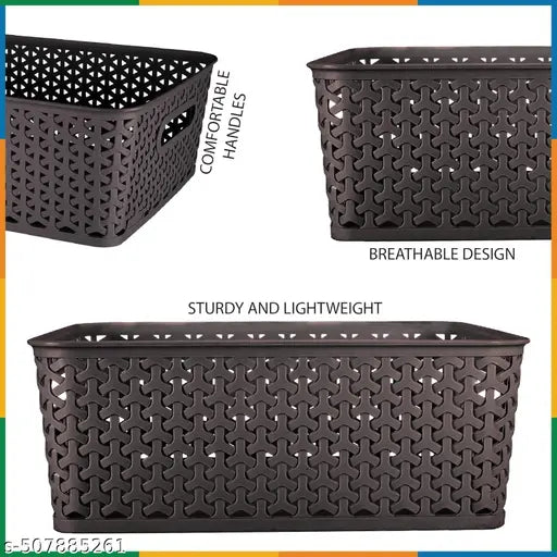 3 Pcs Plastic Storage Organizers Without Lid Strong Plastic Material & Side Grip for Home&Office Multipurpose Rectangular Shape Baskets For Fruits, Vegetables,Magazines,Cosmetics,Kitchen Tool