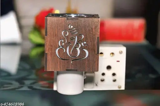 Shri Ganesh wooden Kapoor Dani & Essential Oil Diffuser with On Off switch to toggle Between Burner & Lamp