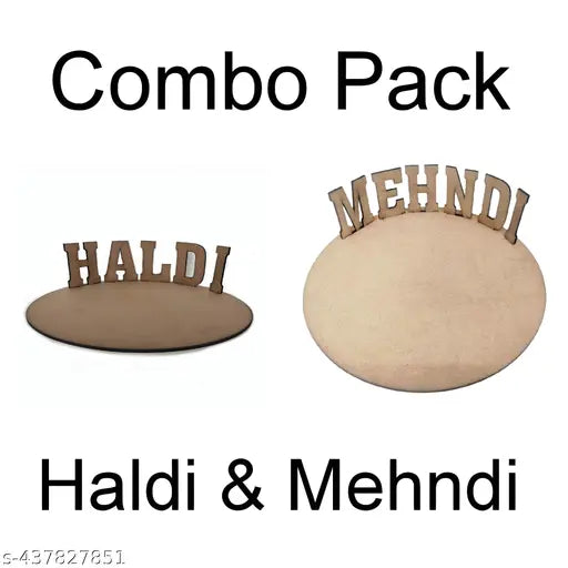 ChoiceHub Haldi & Mehndi Ceremony MDF Platter Combo | 28 cm Round Tray with Letter Cutouts | Indian Wedding Decoration Plate | Customizable Tray for Art & Craft