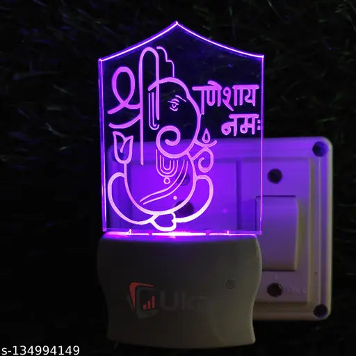 Ukani GANESHA Acrylic 3D Optical Illusion Night Lamp, RGB 7 Colors Auto Colour Changing LED Plug and Play Night Light, Office Day Light, For Home and Office Use, Best for Gift, Multicolour - 7CM+3.5CM