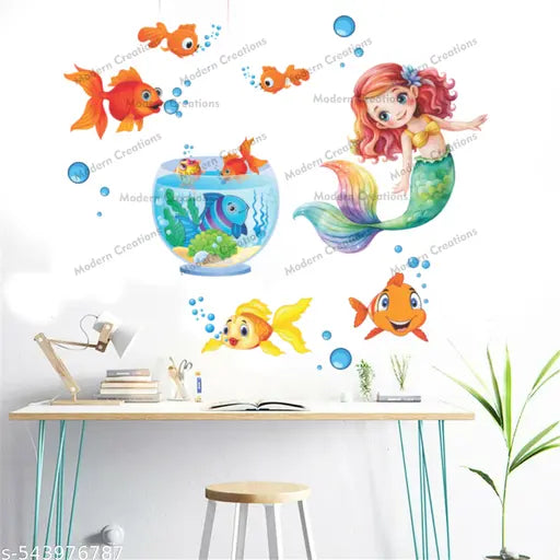 Big Size Marmid With Gold Fishes Wall Sticker