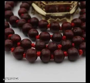 Lal Chandan Japa Mala 108+1 Rosary Beads Wood Chain Jaap Mala Silk Dori Chain Set Wooden