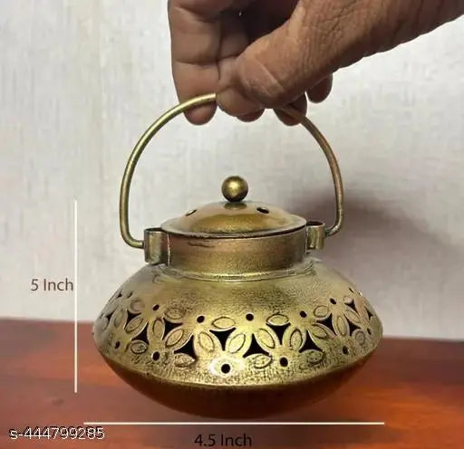 BALAJI INC. 5*5" Degchi Small Handi Degchi Tea Light Dhoop Candle Holder Kapoor Dani for Home Decor Small kitchen item Indian traditional Brass utensils Miniature brass kitchenware Ethnic Small brass pots for decoration puja room