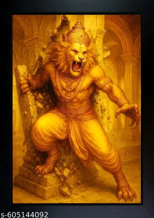 Narasimha Swamy Photo Frame | Narasimha Swamy Painting For Home Decoration And Pooja Room ( 7x9 ) Inch