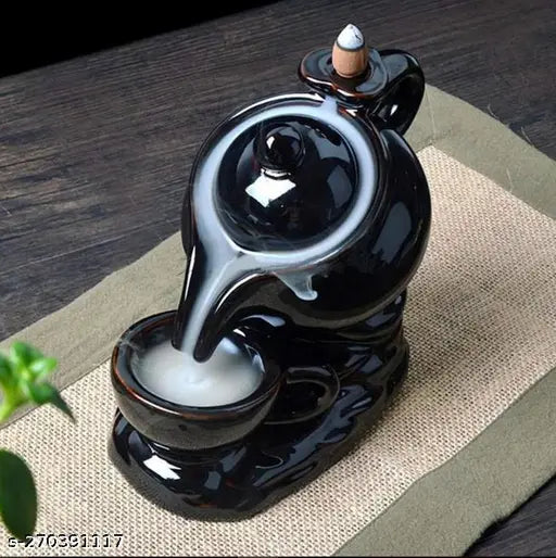 Ketli Smoke Fountain with 10 Free Smoke Backflow Scented Cones / Tea Pot Shaped Backflow Insence Burners for Home Decor / Pooja (14 cm )
