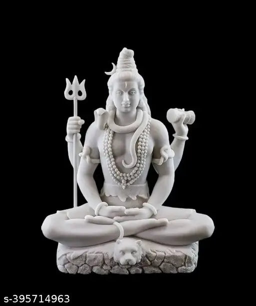 Shiva Statue in Padmasana Lotus Pose-Hindu God of Destroying Evil, Ignorance, and Death Sculpture - Collectible New Age Hinduism Figurine (White Marble) 8 INCH