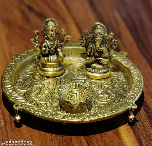 Laxmi Ganesh Pooja Thali with Diya LxBxH:15.5x15.5x6.5 CM