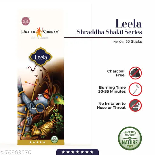 Prabhu Shriram Shraddha Shakti Series Leela Incense Agarbatti Sticks| Natural Aroma Fragrance Premium Agarbatti| 35gm| 25 Sticks